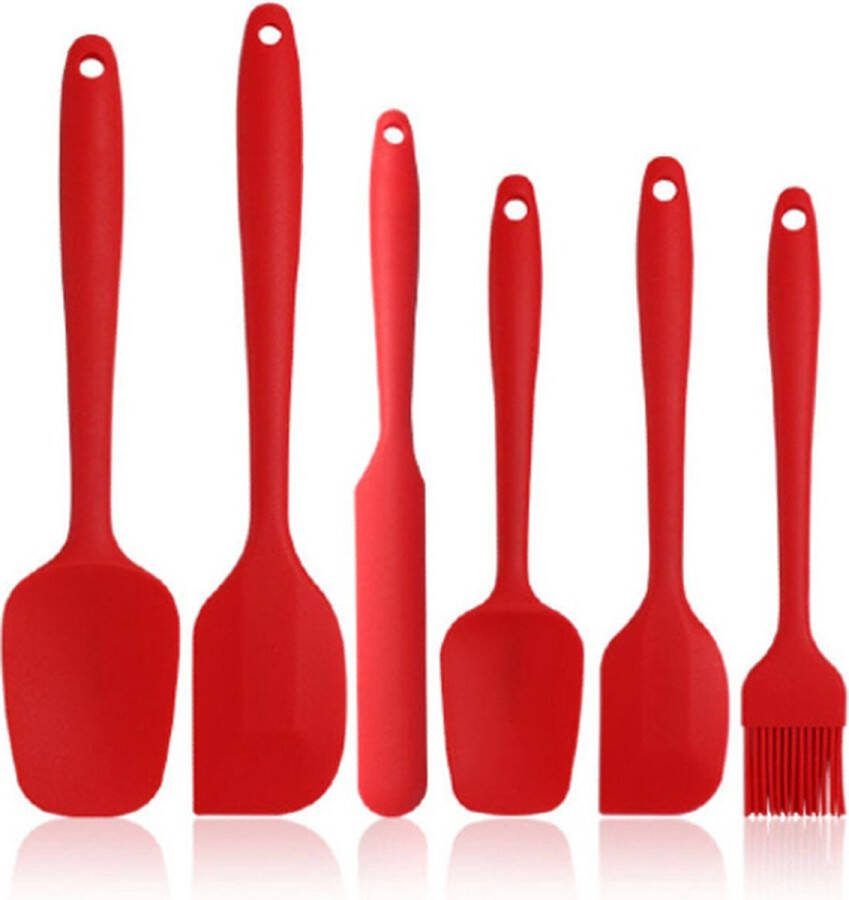 Siliconen Spatel Set 6x Kunststof Rood BPA free Food Grade Siliconen Anti-aanbak Keukengerei 6 stuks Kwastje Vaatwasser bestendig hittebestendig pottenlikker pannenlikker