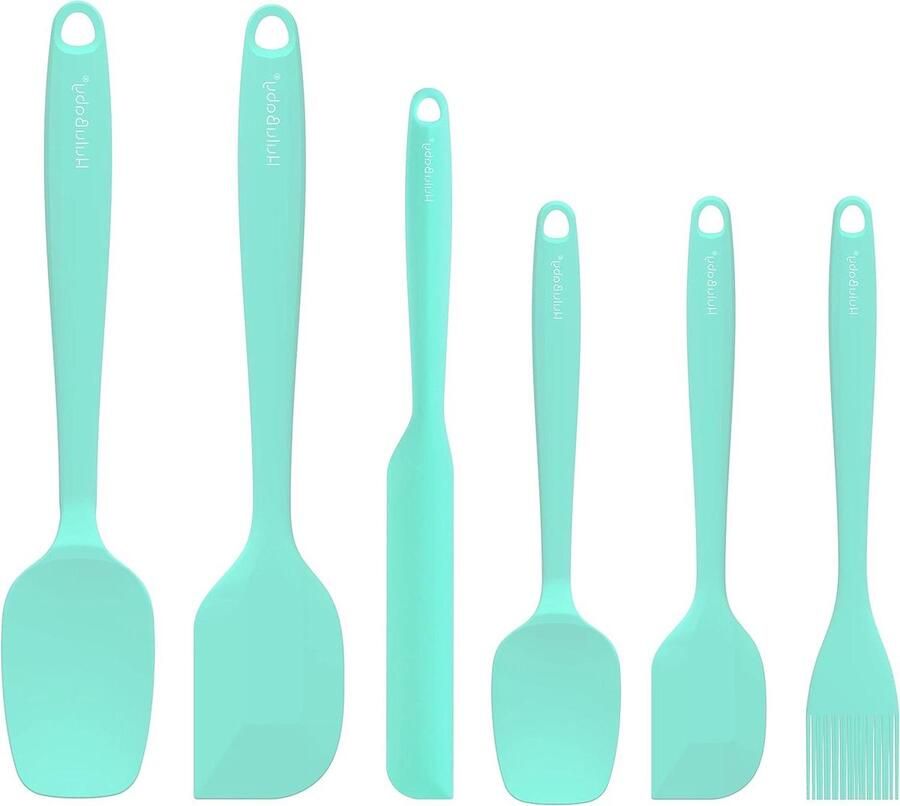 Siliconen spatel set van 6 met naadloos ontwerp Premium niet-stick rubberen spatels Hittebestendig 800 ° F Keukengerei voor koken bakken mengen schrapen Blauw Aqua Sky