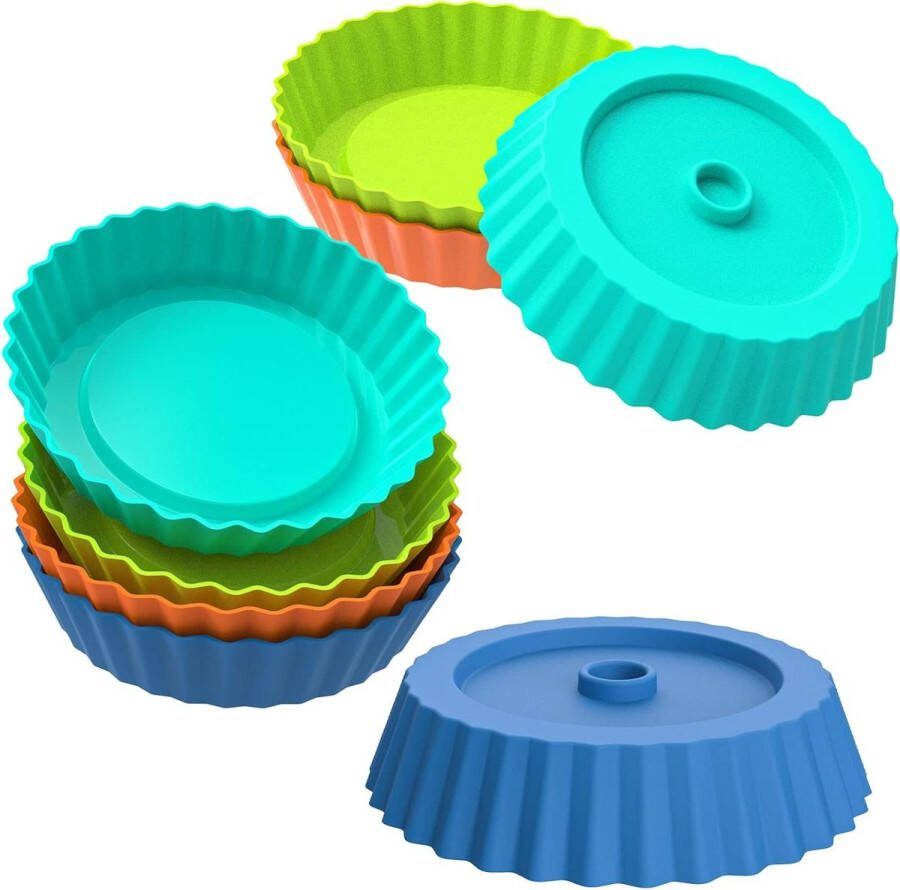 Siliconen Spons Flan Tin Mini Quiche Gerechten 5 Inch 8 Stuks Mini Taart Blikken Ronde Individuele Taart Schotel tartelette vormen