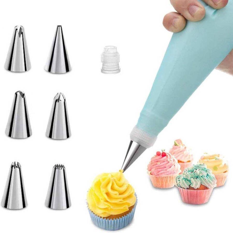 Siliconen spuitzakken en spuitmonden set-Met 6 Spuitmondjes -1 Stuk-Herbruikbare gebak glazuur zakken-Voor cupcakes koekjes crème taart decoreren-Blauw