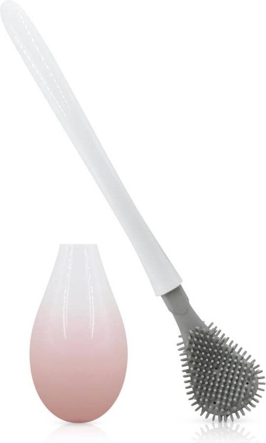 Siliconen toiletborstel met lange steel geen doodlopende toiletborstel badkamertoiletborstels en houderset (4 # roze)