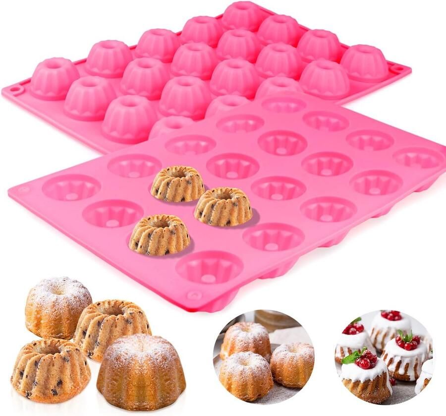Siliconen tulbandvorm 2 stuks mini tulbandvorm siliconen bakvorm 20 holle ruimtes siliconen bakvorm met anti-aanbaklaag voor cake brownies puddings 29 x 19 5 x 2 cm