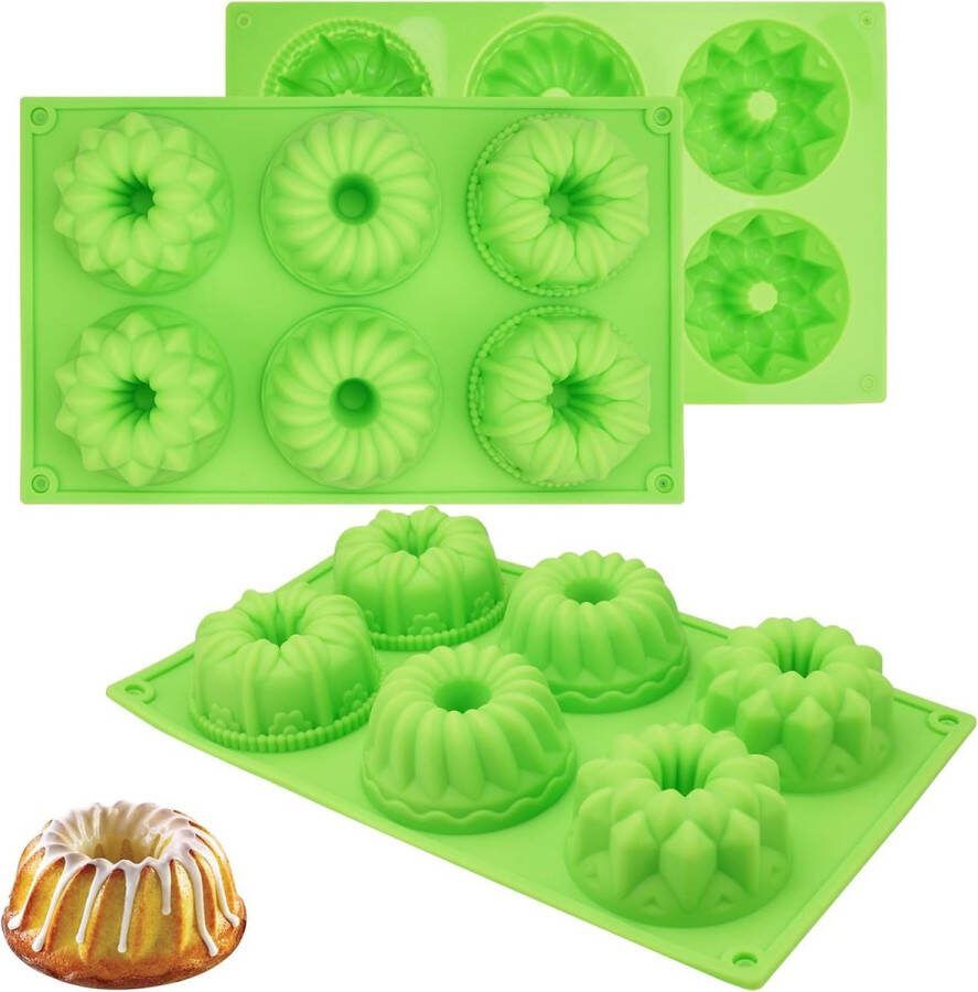 Siliconen tulbandvorm 3 stuks siliconen vormen tulbandvorm 6 cavity siliconen bakvormen tulbandvorm cakevorm siliconen tulbandvorm klein voor cake muffins (groen)