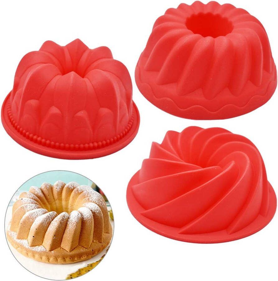 Siliconen tulbandvorm tulbandbakvorm 3 stuks siliconen bakvormen kleine cakebakvorm cakevormen spiraalvormige cupcake cakebakvorm antiaanbaklaag herbruikbare cakevorm set voor doe-het-zelf bakken