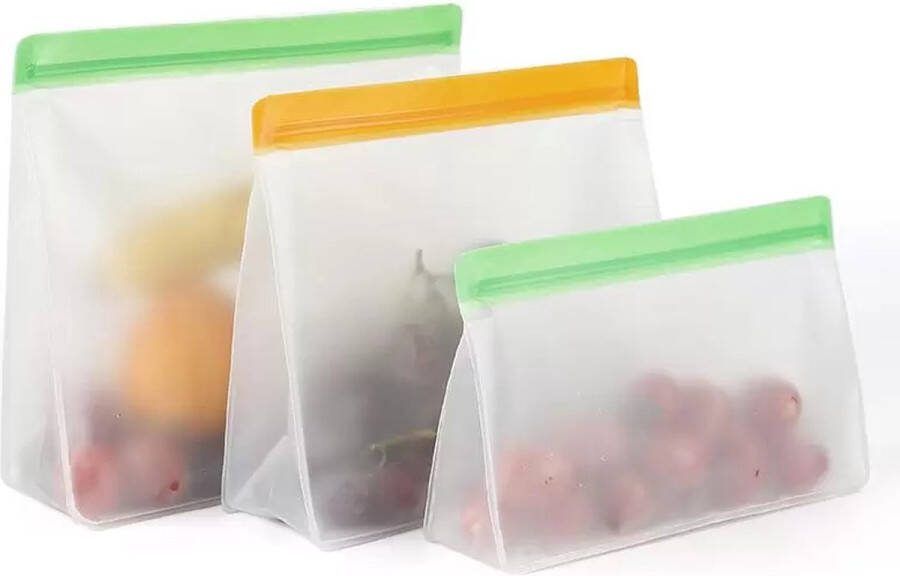 Siliconen Vershoudzakken Set van 3 Hersluitbare Zakjes Siliconen Diepvrieszakken Vershoudzakjes Ziplock Bags Foodsaver Multicolor
