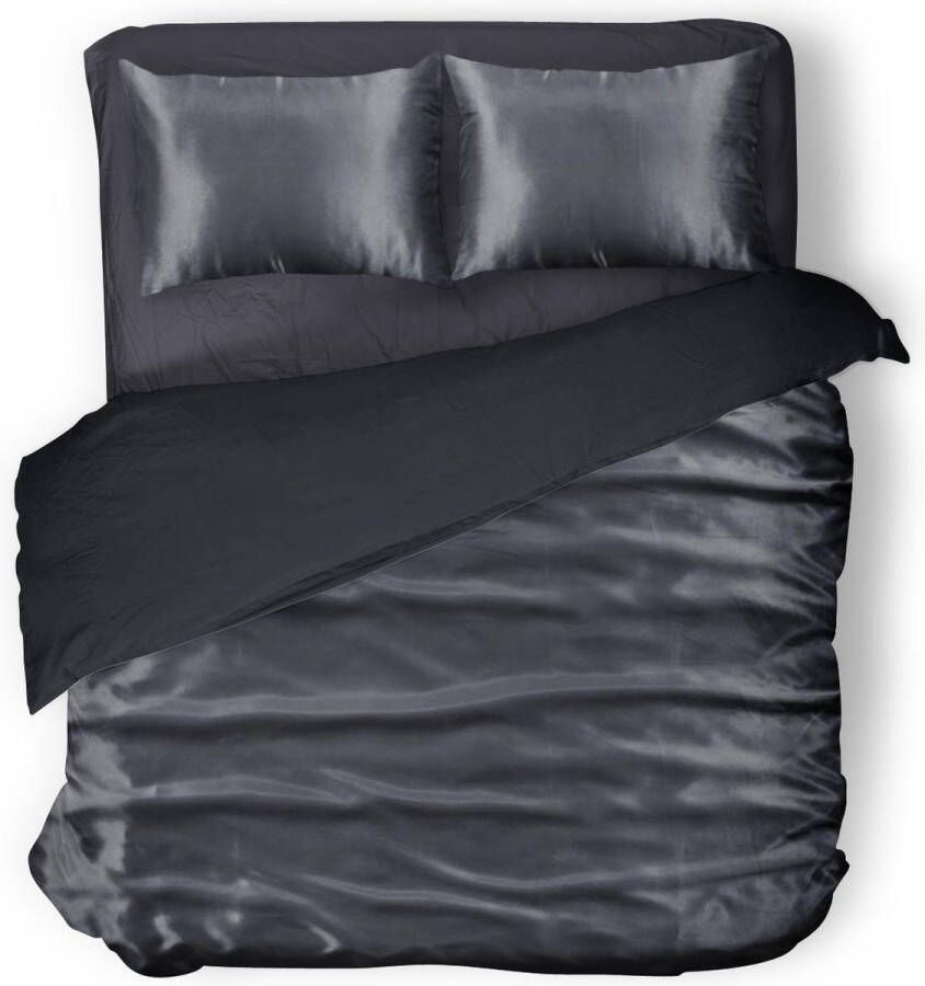 Silk Dekbedovertrek Glans Satijn Anthracite 240x200 220cm Lits Jumeaux Met 2 Kussenslopen 60x70
