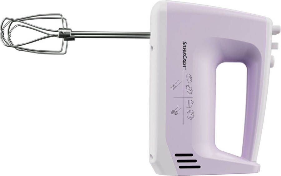 Silvercrest Handmixer Met de verschillende RVS kloppers en deeghaken kun je de ingrediënten van al jouw recepten handig kloppen mixen en kneden Vermogen: 300 W Standen: 5 snelheden + turbo Vaatwasmachinebestendige accessoires Uitwerpknop