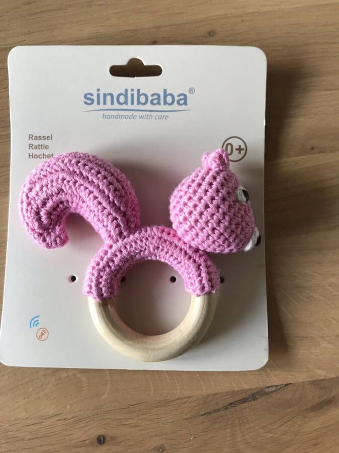 Sindibaba gehaakte rammelaar eekhoorn roze 0 maanden
