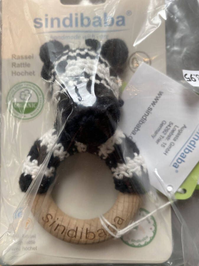 Sindibaba handmade rammelaar zebra 0 maanden