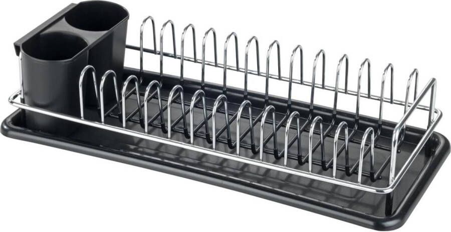 Single compact afdruiprek voor servies druppelbak uitneembare bestekmand kleine keukens 40 × 10 × 18 cm zwart zilver