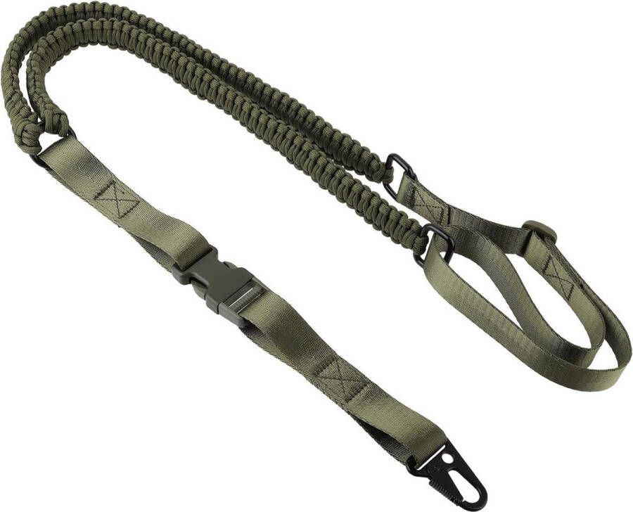 Single Point Tactical Rifle Sling Adjustable Paracord Nylon Webbing for Outdoor Hunting (Green)