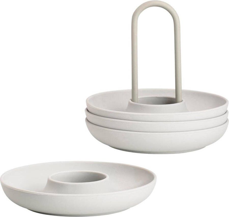 Singles Eierdopje van Siliconen Set van 4 Stapelbare Eierhouders Diameter 112 cm Hoogte 95 cm Warm Grijs