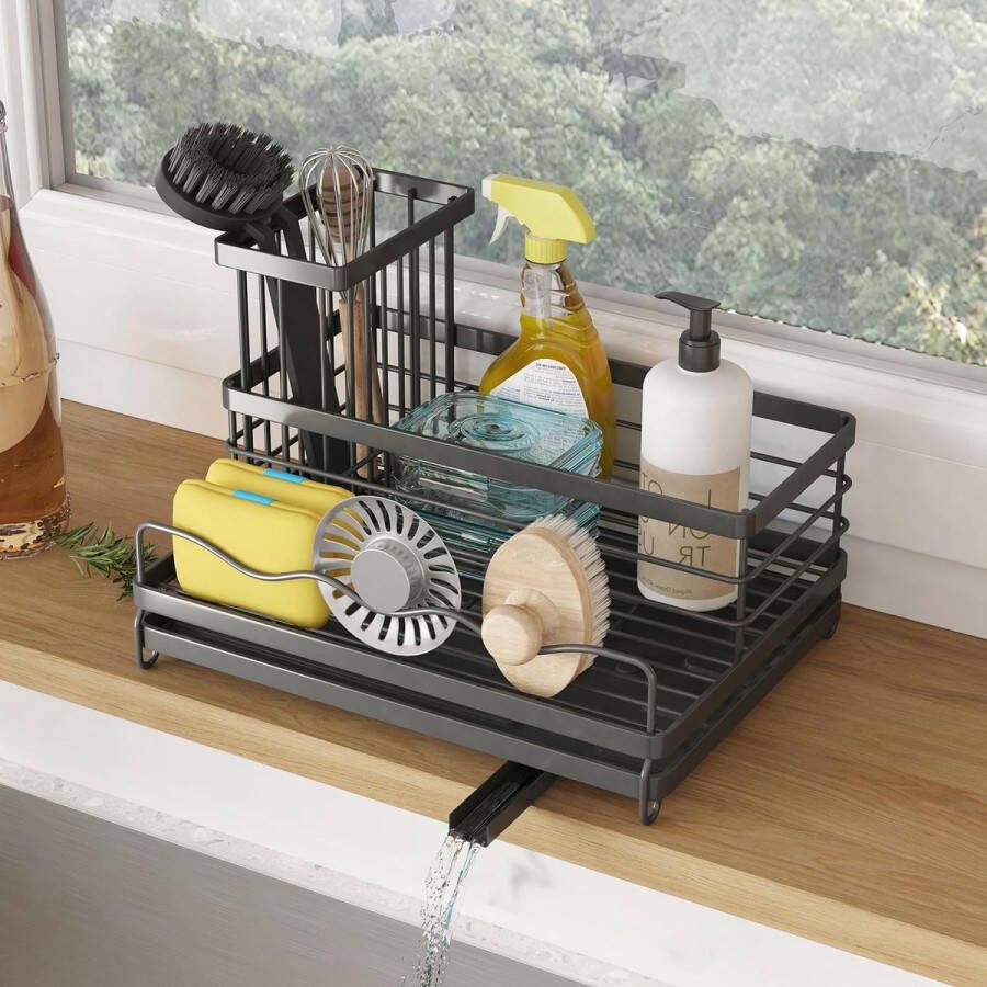Sink Caddy Organizer Sink Organizer Kitchen Sink Organizer voor keukenbadkamer (zwart)