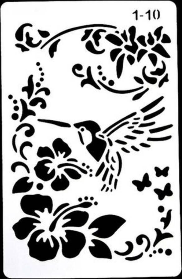 Sjabloon Met Een Kolibrie en Grote Bloemen Groot 1 Sjabloon Nummer 1-10 1 Sjabloon Voor Tekenen Hobby Bullet Journal