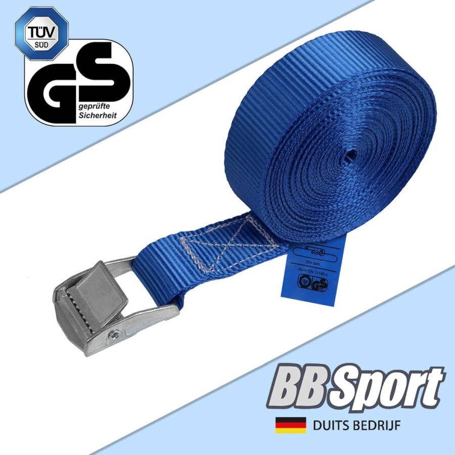 Sjorband spanband bevestigingsband met klemgesp blauw beschikbaar in verschillende lengtes en hoeveelheden draagvermogen tot 250 kg DIN EN 12195-2 10 stucks Pack 2.5 cm x 6 m