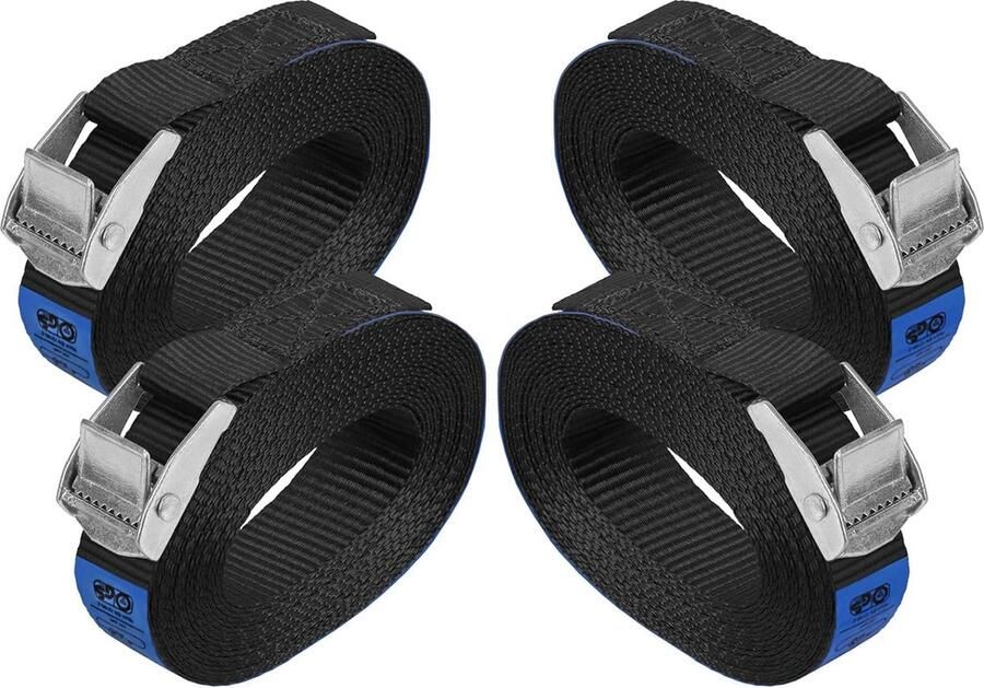 Sjorband spanband bevestigingsband met klemgesp zwart beschikbaar in verschillende lengtes en hoeveelheden draagvermogen tot 250 kg DIN EN 12195-2 4 stucks 2.5 cm x 2.5 m