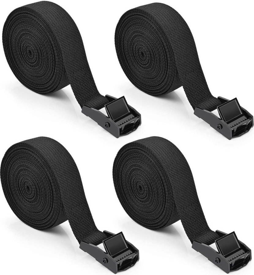 Sjorbanden 4 stuks Spanbanden met Ratel Kliksluiting Auto Bagagedrager Fietsendrager 4 m x 25 cm Zwart Spanbanden met ratel