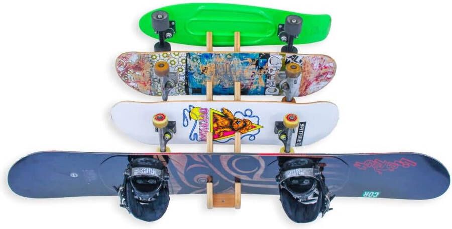 Skateboard muurbeugel voor 4 boards snowboard muurbeugel voor vier boards duurzaam bamboe 4 boards wandplank voor sneeuw en skate