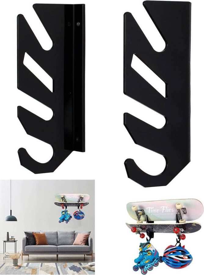 Skateboard wandrek display rack dubbel ophangrek skateboard wandhouder deck rack met opberghaken voor boards zoals skateboards longboards snowboarden wakeboards en rolschaatsen