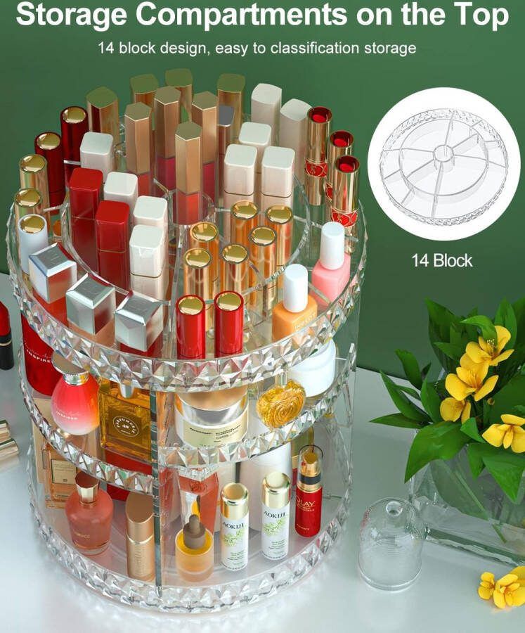 Skincare Make-up-organizer 360 graden draaibaar met 6 lagen verstelbaar dienblad acryl cosmetica-organizer parfumopslag voor commode make-uptafel badkamer transparant