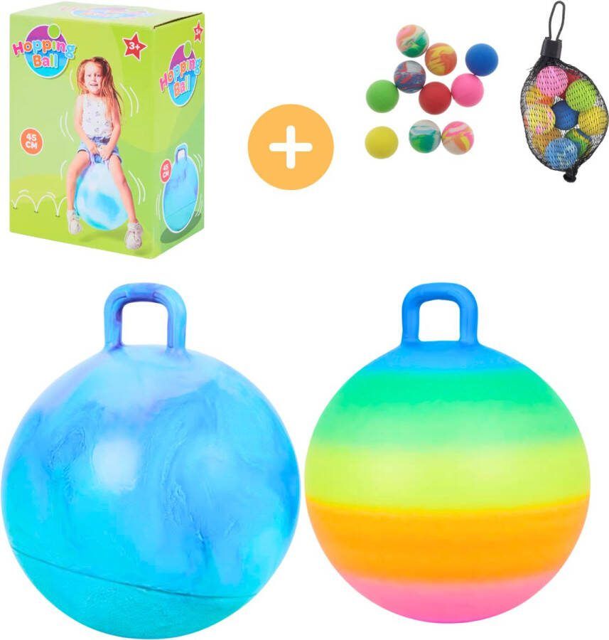 Skippybal Regenboog & Blauw met Stuiterballs 2 Stuks 45 cm Vanaf 3 jaar Buiten Speelgoed Jongens Meisjes Buiten Speelgoed Buitenspeelgoed Tuin Springbal Stuiterbal Kinderspeelgoed Sport & Spel