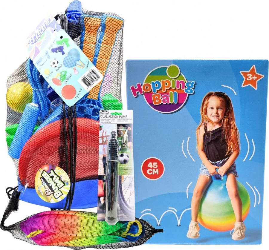 Skippybal regenboog rainbow Bungyball Camping Vakantie Summer Sport Set Incl. handpomp Zomer Sport Set Kinderen Vermaak Strand Buiten speelgoed Binnen speelgoed Vanaf 3+