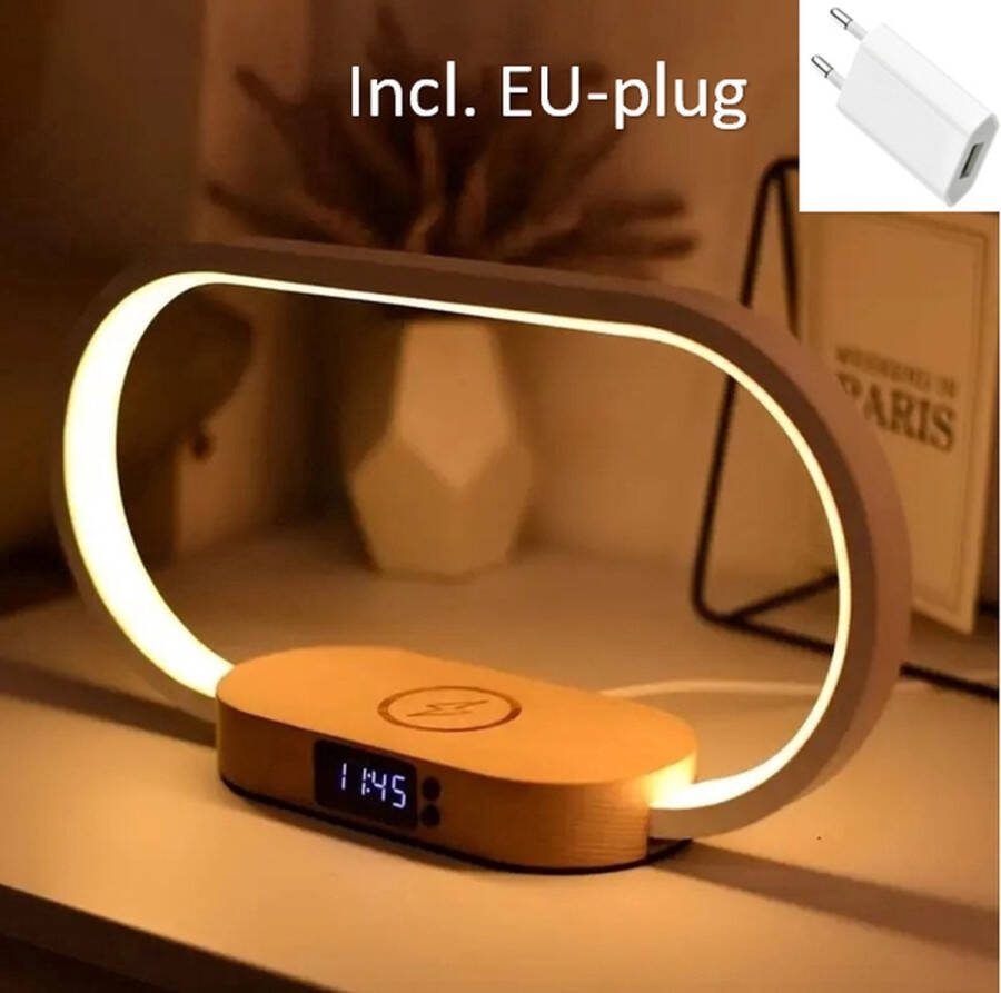 Slaapkamer lamp + EU stekker Nachtkastje lamp Draadloze oplader Digitale klok Dimbaar Sfeerverlichting