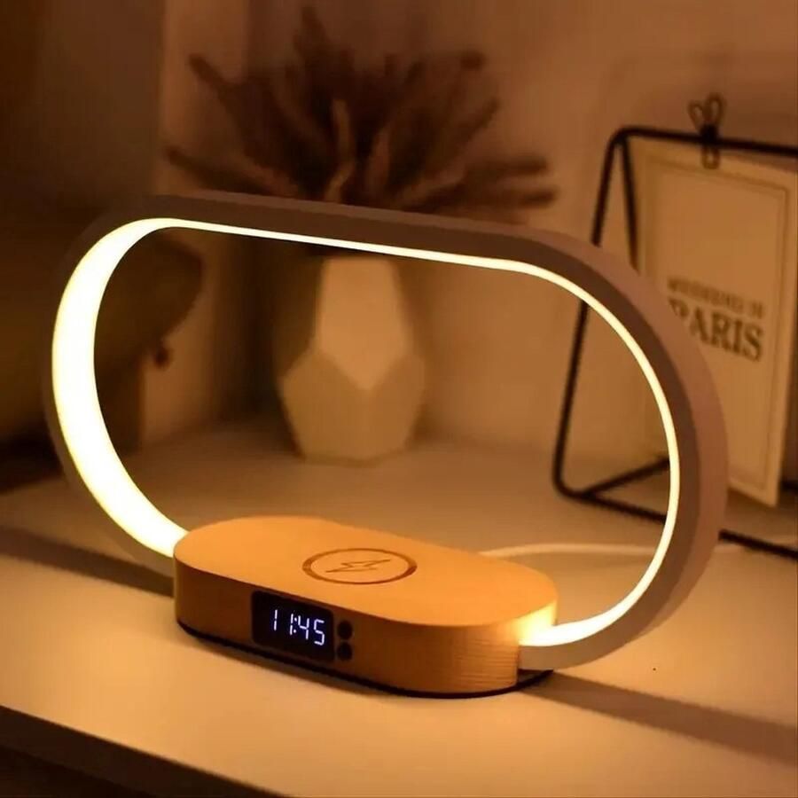 Slaapkamer lamp Nachtkastje lamp Draadloze oplader Digitale klok Dimbaar Sfeerverlichting