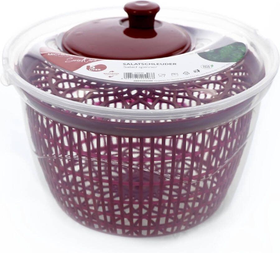 Slacentrifuge BPA-vrij slakom keukenhulp XXL 5 liter kom BBQ grillen (Firered)