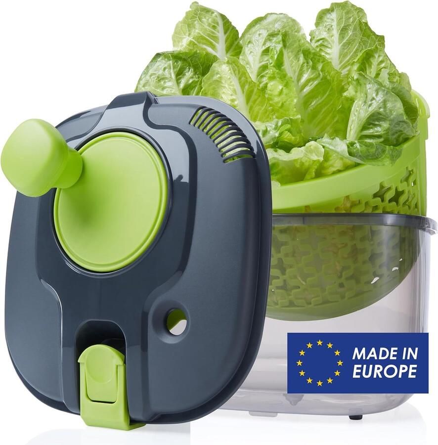 Slacentrifuge groot met deksel en zwengelaandrijving slacentrifuge BPA-vrij met 4 2 liter inhoud keukenhulp saladedroger voor het wassen en drogen van sla groenten fruit