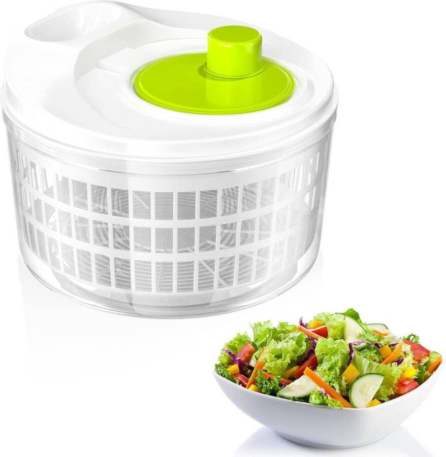 Slacentrifuge met deksel slacentrifuge met slingeraandrijving en 3 liter slakom en zeef keukenhulp saladedroger voor het wassen en drogen van salade groenten en fruit (22 5 cm x 15 cm)