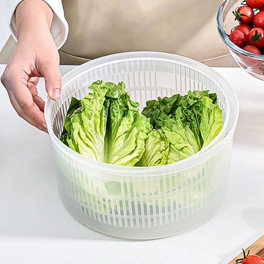 Slacentrifuge met deksel slacentrifuge met zwengelaandrijving en 3 liter slakom en zeef keukenhulp sladroger voor het wassen en drogen van sla groenten en fruit (22.5 cm x 15cm)