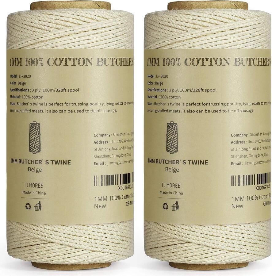 Slagertouw om te koken 3 Ply 100 m voedselveilig katoen koken vlees touw snaar bakkers touw 1 mm voor knutselen Fit to pakket worst en versieren ambachten (3 Ply 100 m 1) (100 m) (2 PACK)