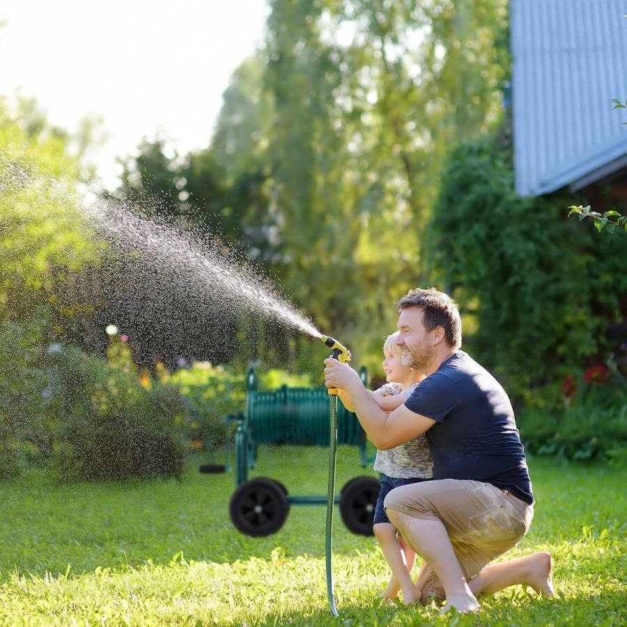 Slangenwagen 60 meter slang stevig metaal klikkoppeling tuinslanghaspel 4 rubberen wielen groen Tuinslang haspel