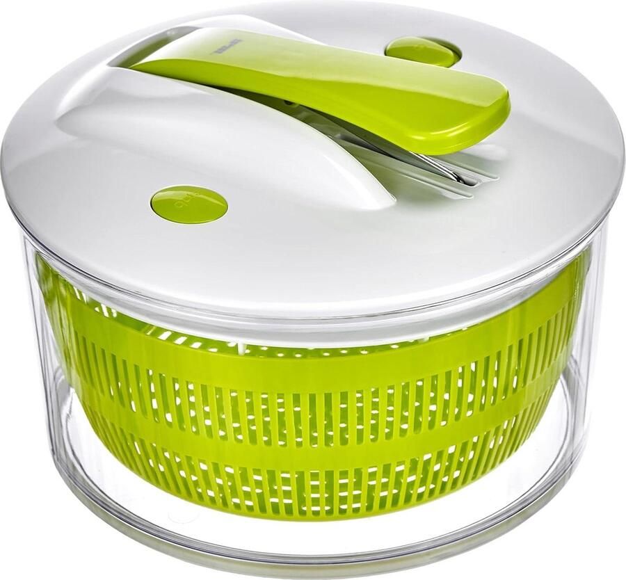 Slazwierder 24 cm roestvrij staal wit groen zilver Slacentrifuge met pedaalfunctie