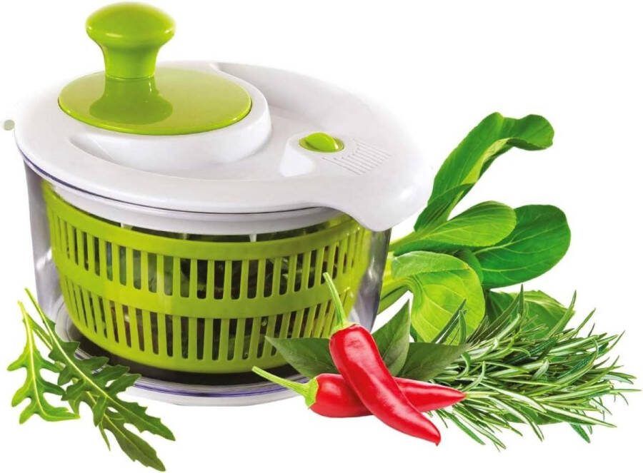 Slazwierder Gourmet slacentrifuge klein 26 l met deksel hoogwaardige katapult BPA-vrij transparant-wit-groen zwengelaandrijving kunststof slakom