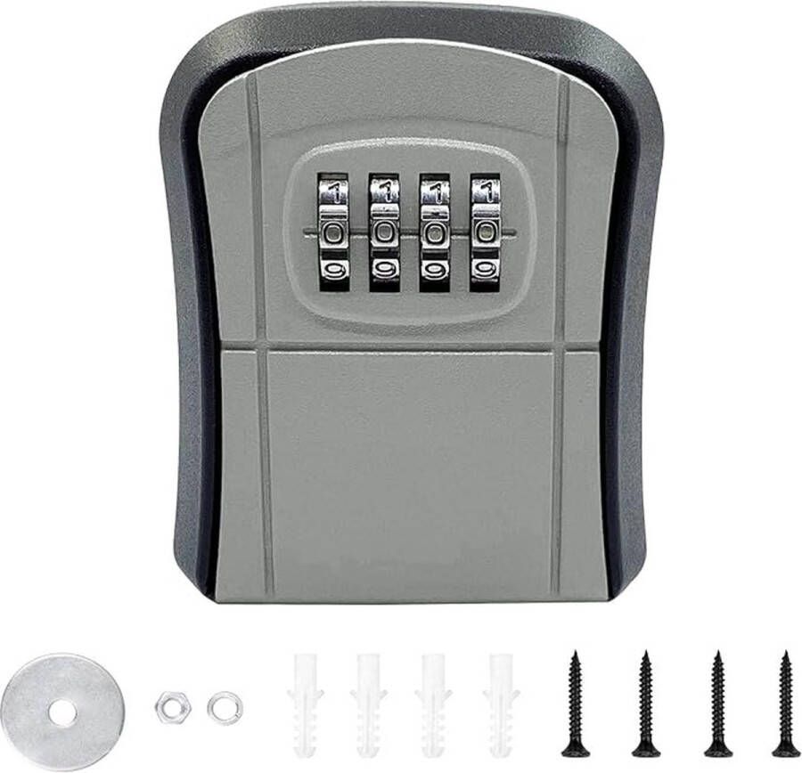 Sleutelkluis grijze sleutelkluis met 4-cijferig wachtwoordslot afsluitbare sleutelbox wandmontage sleutelkast