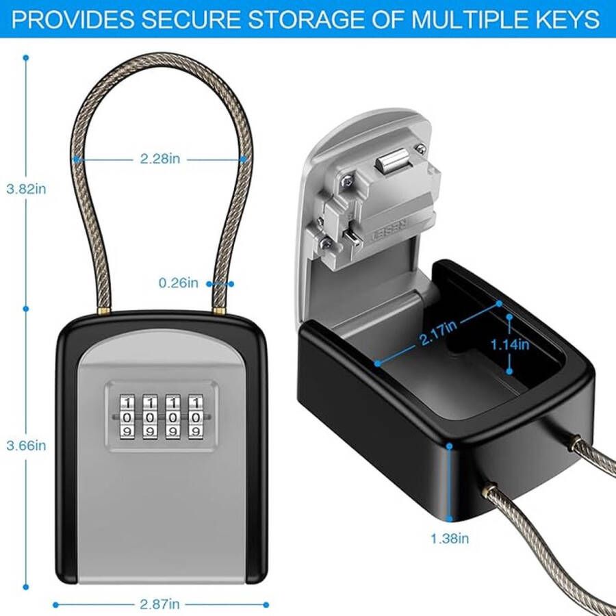 Sleutelkluis met beugel sleutelkluis met 4-cijferige cijfercode buiten sleutelkast met code voor binnen en buiten weerbestendige sleutelbox voor vervanging van huis sleutels garage