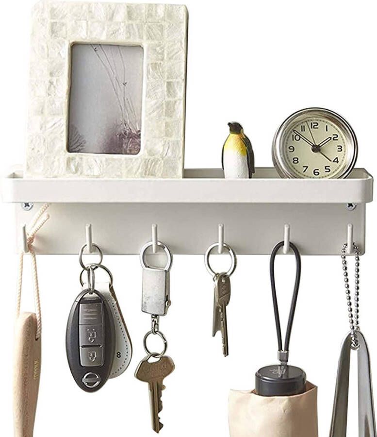 Sleutelplank modern sleutelkast met 6 haken zwart sleutelrek sleutelorganizer zelfklevend geschikt als sleutelbord opbergen keuken kantoor
