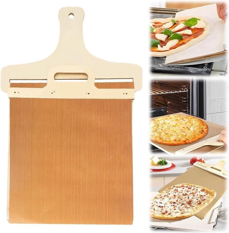 Sliding Pizza Schep met Handgreep Verschuifbare Pizzaschuiver Pizza Slider Anti-aanbaklaag Pizzaschep die pizza perfect overbrengt geschikt voor het bakken van pizza en brood