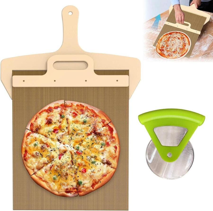 Sliding pizzaschep van 58 x 30 cm Pala-pizzaschep met anti-aanbaklaag Perfect overgedragen met pizzasnijder Pizzaschep