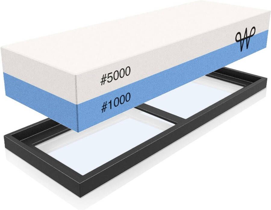 Slijpsteen voor messen met siliconen houder dubbelzijdige slijpsteen korrel 1000 & 5000 slijpsteen voor koksmessen en keukenmessen wetsteen