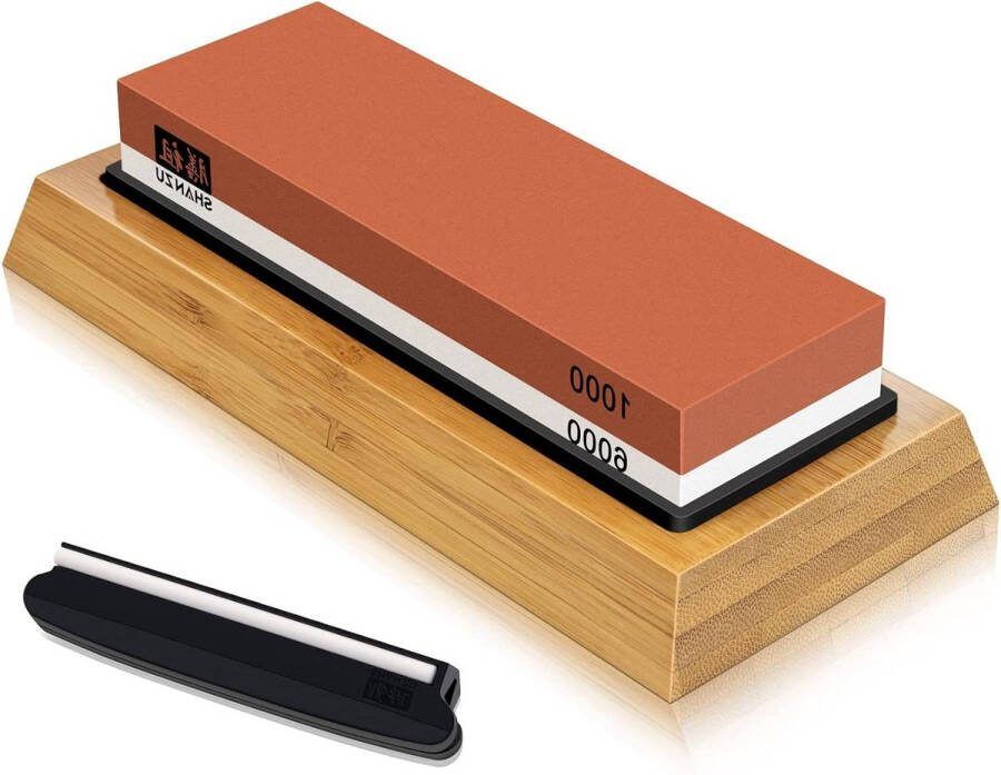 Slijpsteen Wetsteen 2-in-1 Dubbelzijdige Messenslijper Korrel 1000 6000 Anti-slip Siliconenhouder Voor Keukenmessen messenslijper