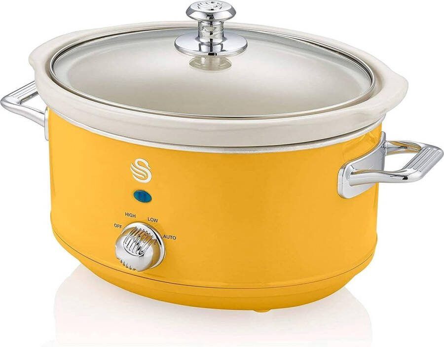 Slowcooker 3 5L Anti-Aanbaklaag 3 Temperatuurniveaus Glazen Deksel Geel 200W