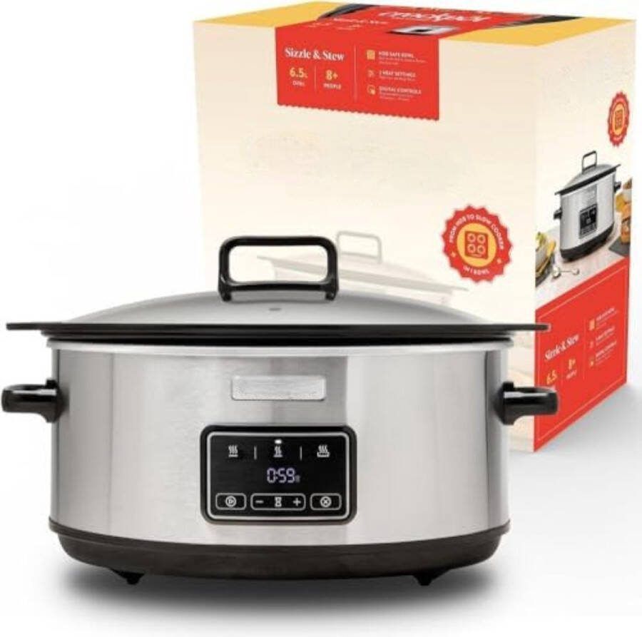 Slowcooker met Timer Slowcooker Elektrisch Slowcooker 6 5 Liter Slowcooker met Timer 4 Personen Roestvrij Staal