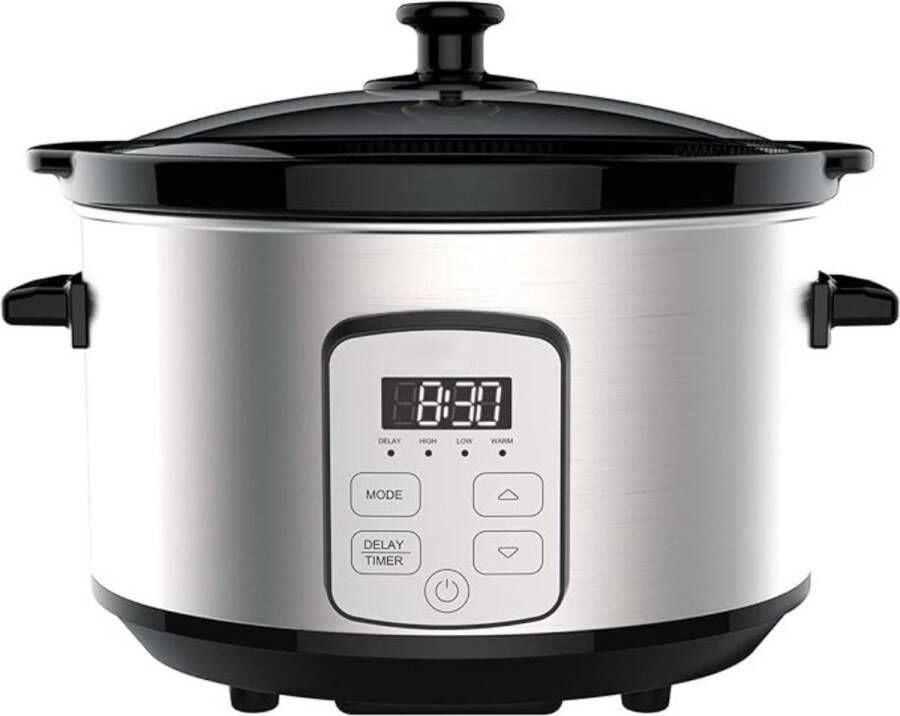 Slowcooker Met Timer – Slowcookers Inclusief Warmhoudfunctie en Timer – Slow Cooker Keramische Pan – Multicooker Met Antiaanbaklaag – 4.7L Capaciteit
