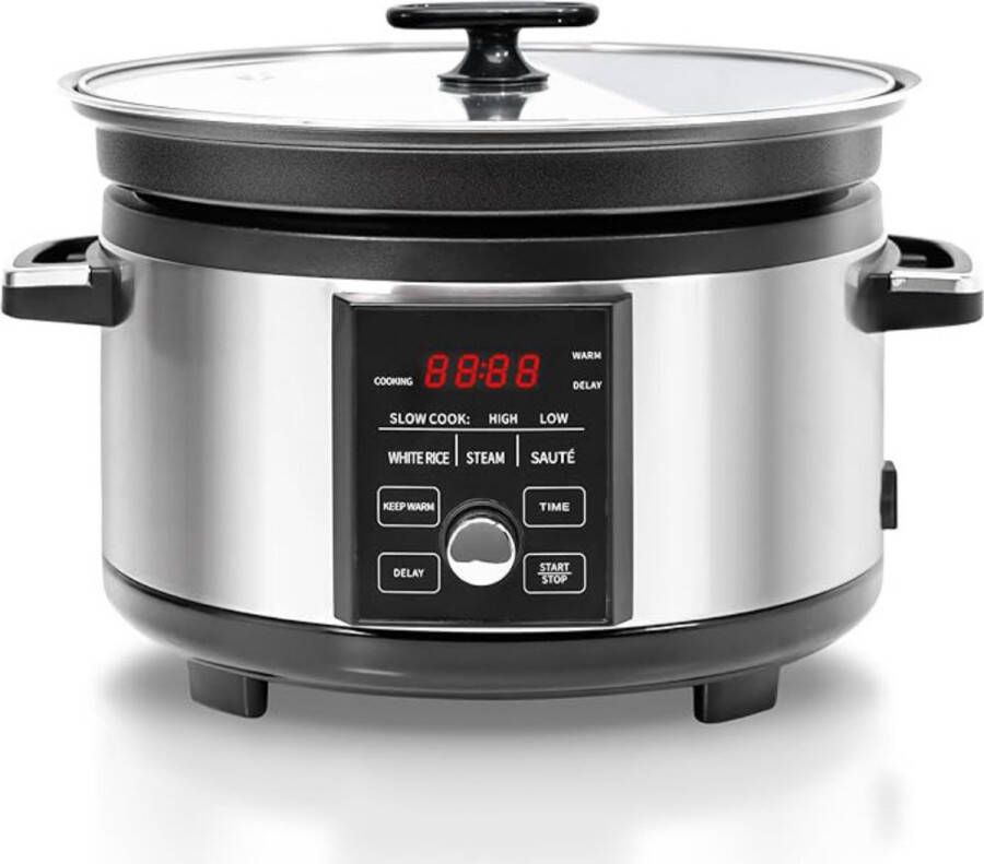 Slowcooker Met Timer – Slowcookers Met Vertragingsfunctie – 4-in-1 Slow Cooker – Multicooker Met Antiaanbaklaag – Rijstkoker 5L Capaciteit 35 56 x 35 56 x 48 26 cm