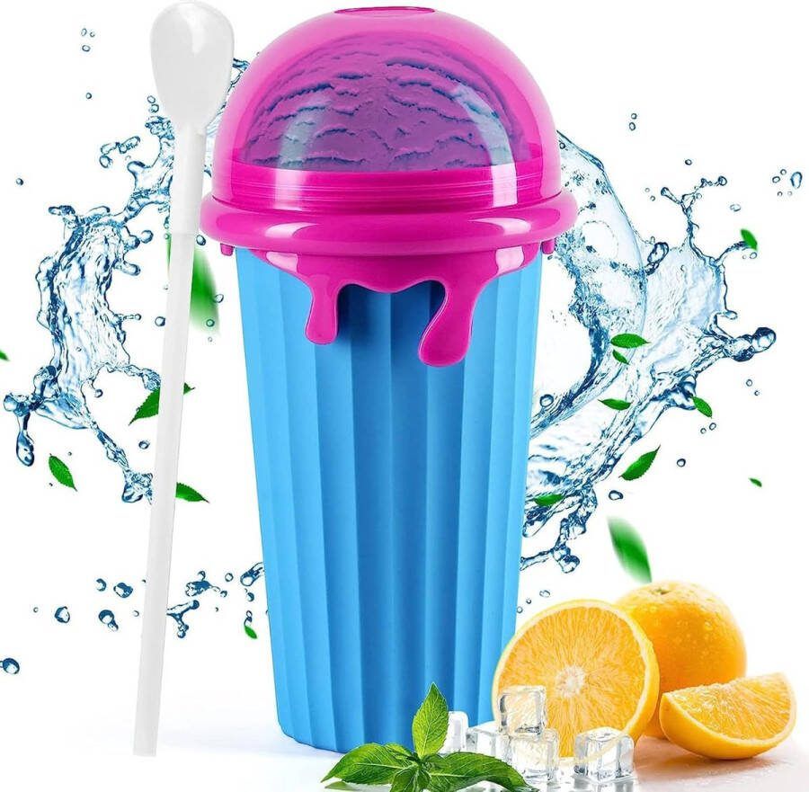 Slush beker siliconen knijpbeker slush ijs beker om te kneden bevroren maker smoothie beker zomer slush cup met rietje lepel voor lekkere slush ijs (blauw)