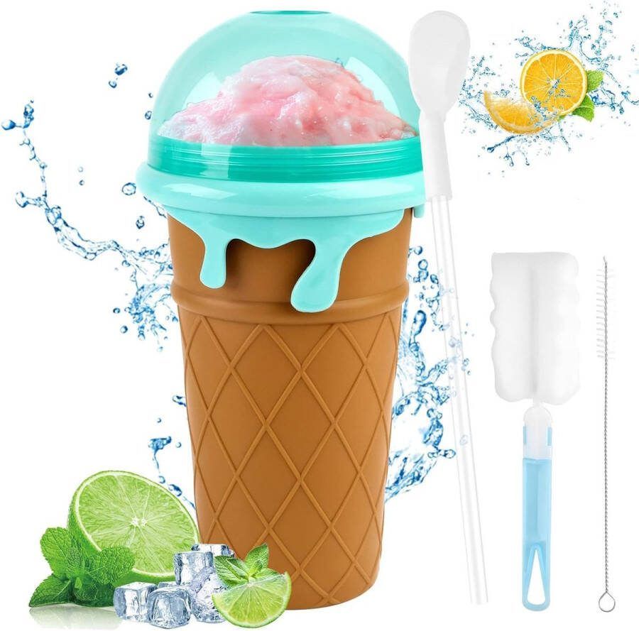 Slushy Maker 500 ml Quick Frozen Slush-beker siliconen slush-ijsmachine met 2-in-1 rietje en lepel draagbare slushy beker voor kneden bevroren maker smoothiebeker (koffie)