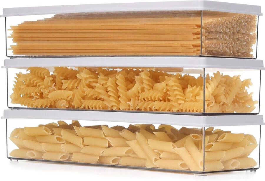 Smalle opbergdoos met deksel voor de keuken verpakking van 3 stuks overzichtelijke luchtdichte containers met deksel voor het bewaren van spaghetti opslag pasta stapelbaar BPA-vrij
